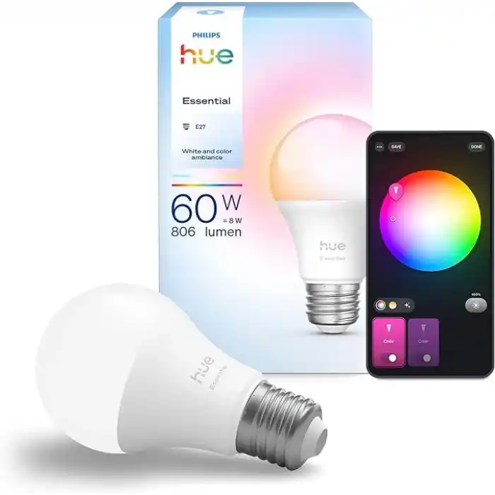 Philips Hue Essential 8W E27 806 Lumen Renkli Akıllı Ampul A60-25.000 Saat Ampul Kullanım Ömrü