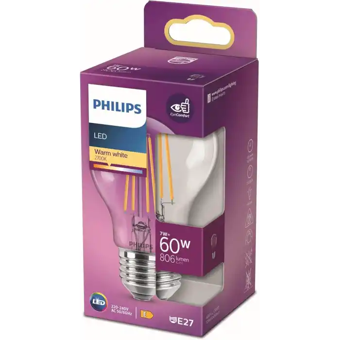 Philips LED Classic 60W A60 E27 Non-Dim 2700K Sarı Işık LED Filament Ampul