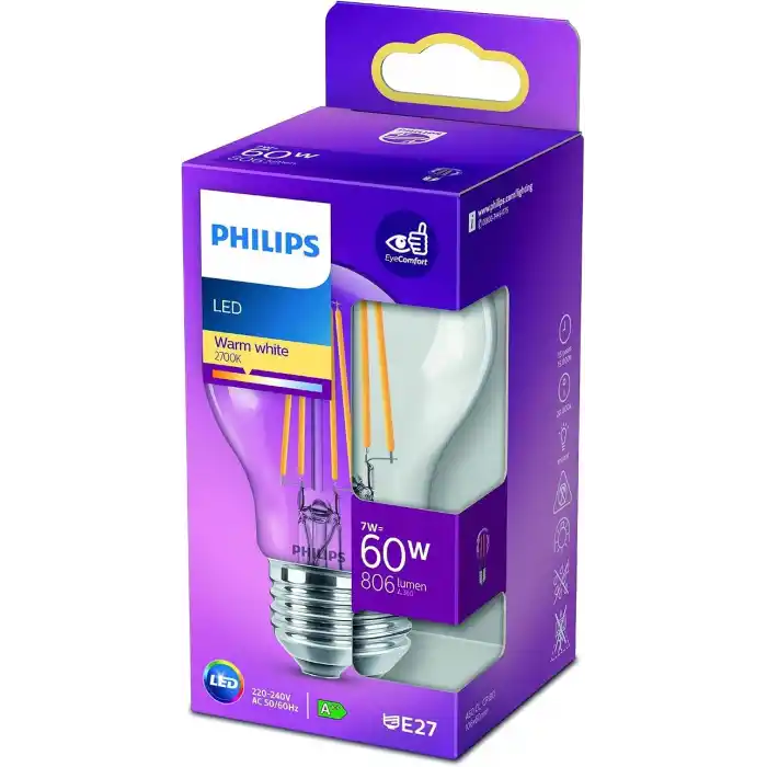 Philips LED Classic 60W A60 E27 Non-Dim 2700K Sarı Işık LED Filament Ampul