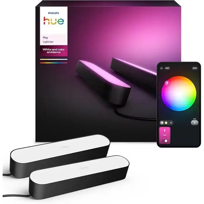Philips Hue Play Pack Ambiance Beyaz ve Renkli, Siyah, 2.6.6W Temel Paket Kiti, Alexa, Google Assistant ve Apple Homekit ile çalışır - 25.000 Saat Ampul Kullanım Ömrü