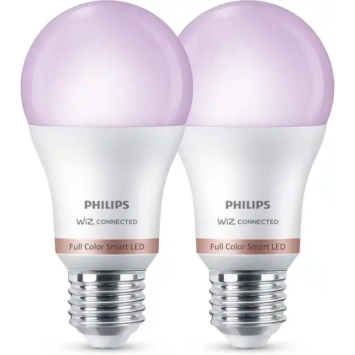 Philips Smart Lighting LED Ampul A60 E27 100W Eşdeğer RGB 2li Paket - Google Home, Alexa, HomeKit ve Matter uyumlu