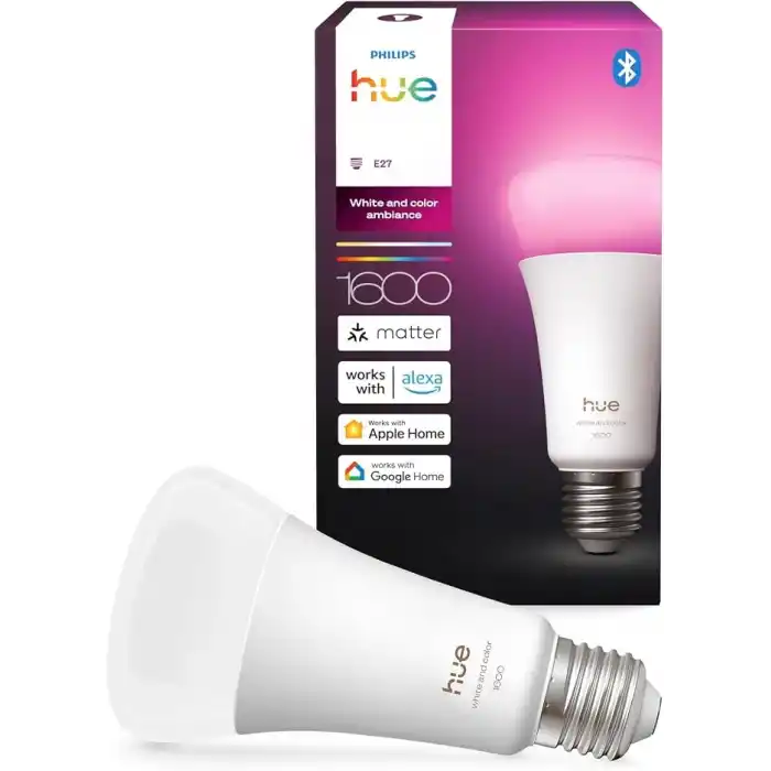 Philips Hue LED A67 lamba, beyaz ve renkli ambiyans, E27 duy, 11,8 W, tam spektrumlu ışık 1000 K-20000 K, 1600 lümen, kısılabilir, Alexa, Google Assistant ve Apple Home ile uyumlu, tekli paket