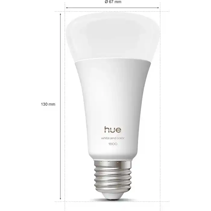 Philips Hue LED A67 lamba, beyaz ve renkli ambiyans, E27 duy, 11,8 W, tam spektrumlu ışık 1000 K-20000 K, 1600 lümen, kısılabilir, Alexa, Google Assistant ve Apple Home ile uyumlu, tekli paket