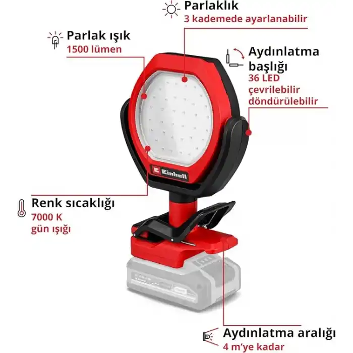 Einhell Akülü Açık Alan Projektörü GC-OL 18/1500 Li-Solo 2320120