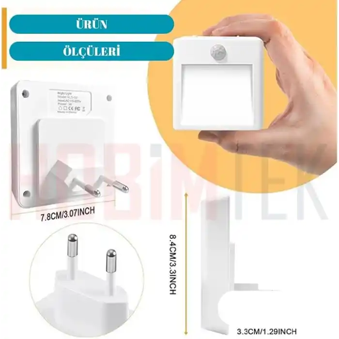 Akıllı Hareket Sensörlü LED Gece Lambası 2700K Fişe Takılan Hareket Sensörlü Güç Ayarlı Led Işık L001