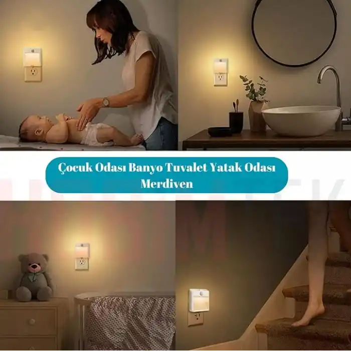 Akıllı Hareket Sensörlü LED Gece Lambası 2700K Fişe Takılan Hareket Sensörlü Güç Ayarlı Led Işık L001