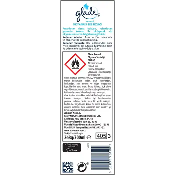Glade Aerosol Oda Kokusu Okyanus Sessizliği 300 ml, Anında Ferahlık
