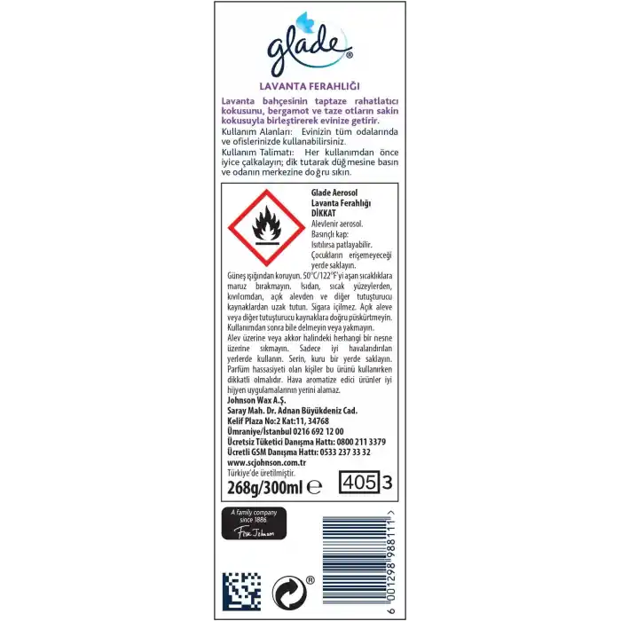 Glade Aerosol Lavanta Ferahlığı Oda Kokusu 300 mL (1 x 300 mL)