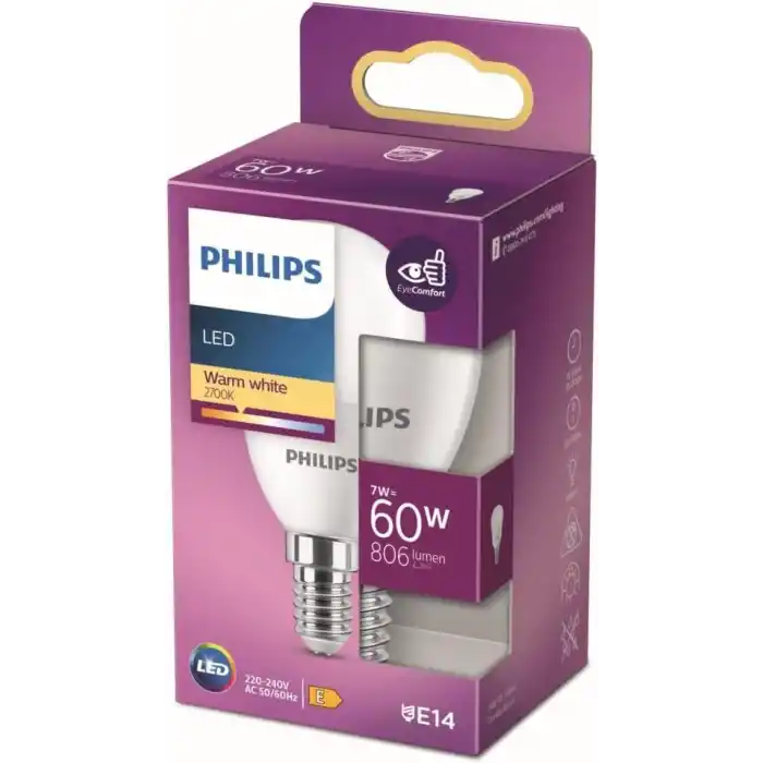 Philips LED 60W P48 E14 Sarı Işık Dim Edilmez Ampul Tekli Paket