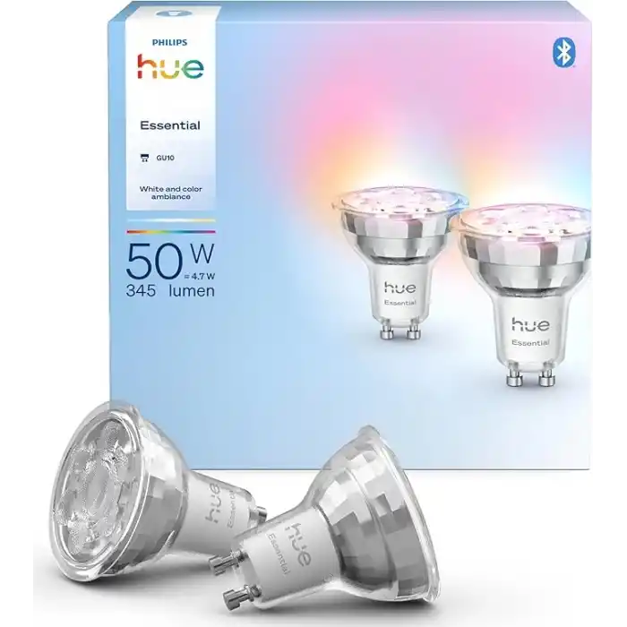 Philips Hue Essential 4.7W GU10 345 Lumen Renkli Akıllı Spot Ampul (2li Ekopaket) - 15.000 Saat Ampul Kullanım Ömrü
