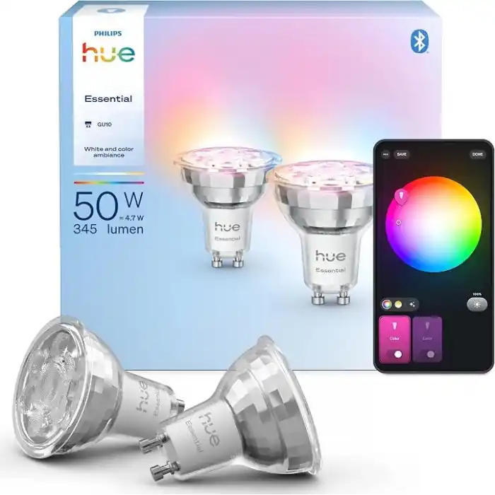 Philips Hue Essential 4.7W GU10 345 Lumen Renkli Akıllı Spot Ampul (2li Ekopaket) - 15.000 Saat Ampul Kullanım Ömrü