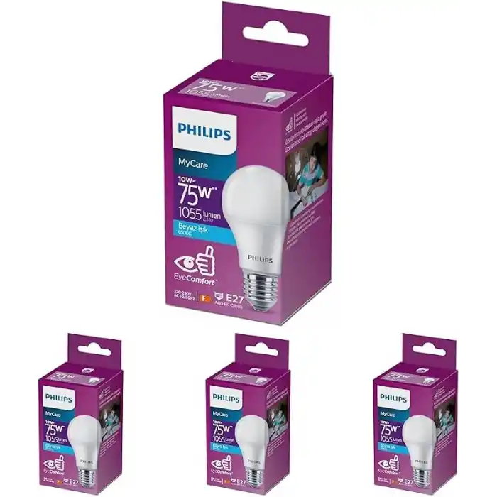 Philips 75W Led Ampul, 6500K Beyaz Işık, E27 Normal Duy 4lü paket