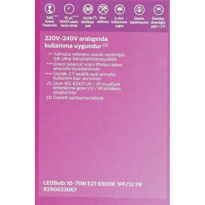 Philips 75W Led Ampul, 6500K Beyaz Işık, E27 Normal Duy 4lü paket