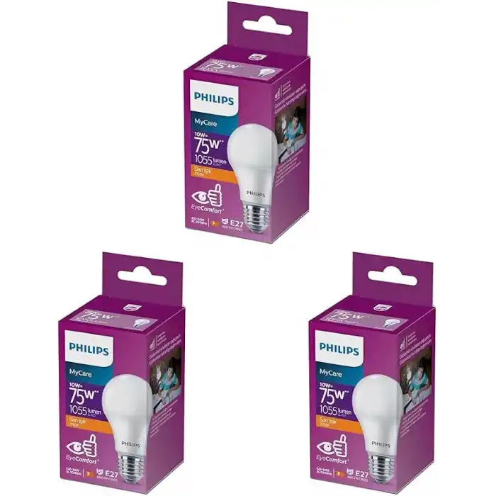 Philips 75W Led Ampul, 2700K Sarı Işık, E27 Normal Duy sarı 3lü paket
