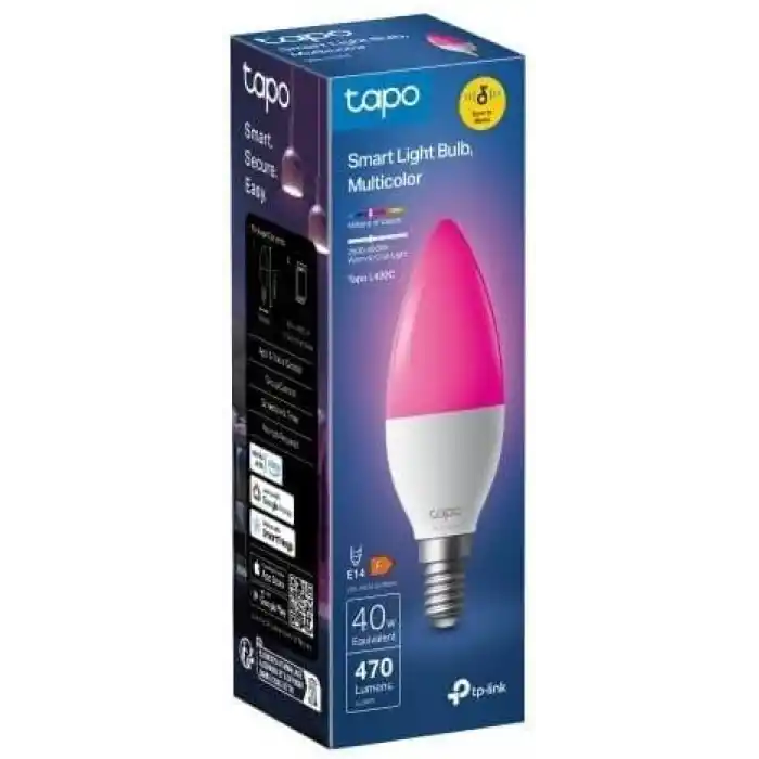 TP-Link Tapo L430C | Çok Renkli Akıllı Mum Ampul | 16 Milyon Renk ve Ayarlanabilir Beyaz | Müzik Senkronizasyonu |%1 Ultra Düşük Parlaklık | Wi-Fi Akıllı Aydınlatma | Enerji İzleme | Hub Gerekmez