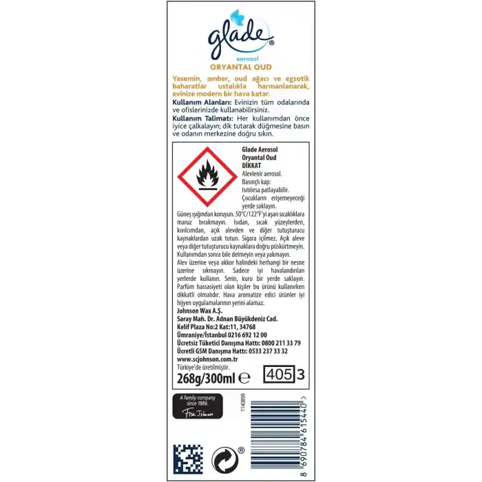 Glade Aerosol Oryantal Oud Oda Kokusu 300 mL (1 x 300 mL)