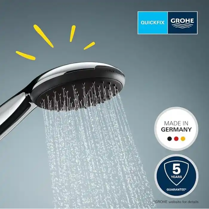 GROHE Vitalio Start 110 El Duşu, 3 Akışlı (Masaj, Yağmur & Jet), SmartSwitch, 110mm Yuvarlak Duş Başlığı, Silikon Halka, Kireç Önleyici Sistem, Krom, 26031001