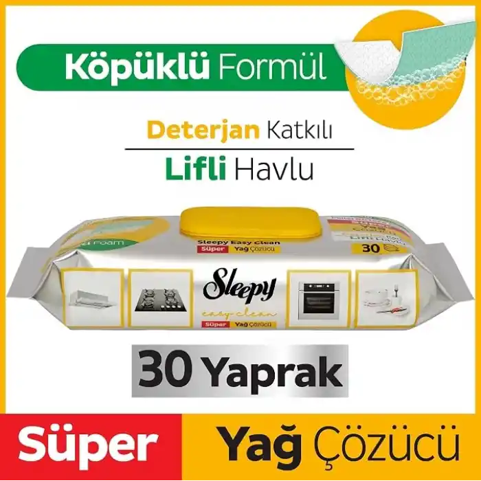 Sleepy Easy Clean Süper Yağ Çözücü Yüzey Temizlik Havlusu&Mendili 30 Yaprak 2li paket