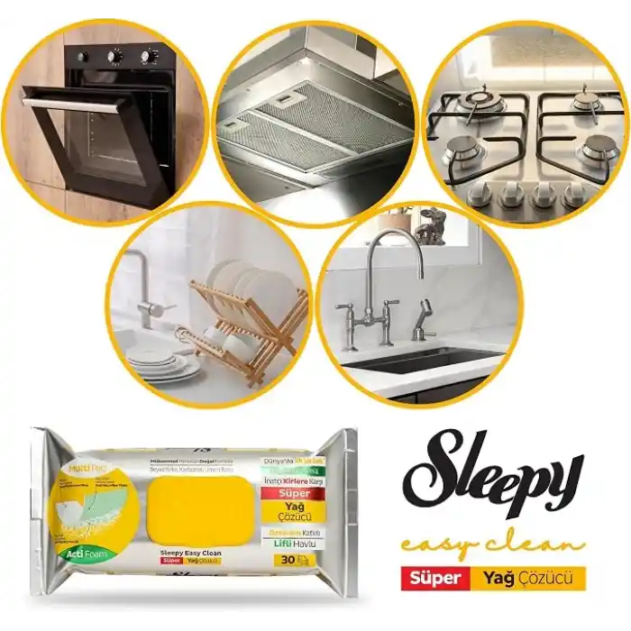 Sleepy Easy Clean Süper Yağ Çözücü Yüzey Temizlik Havlusu&Mendili 30 Yaprak 2li paket