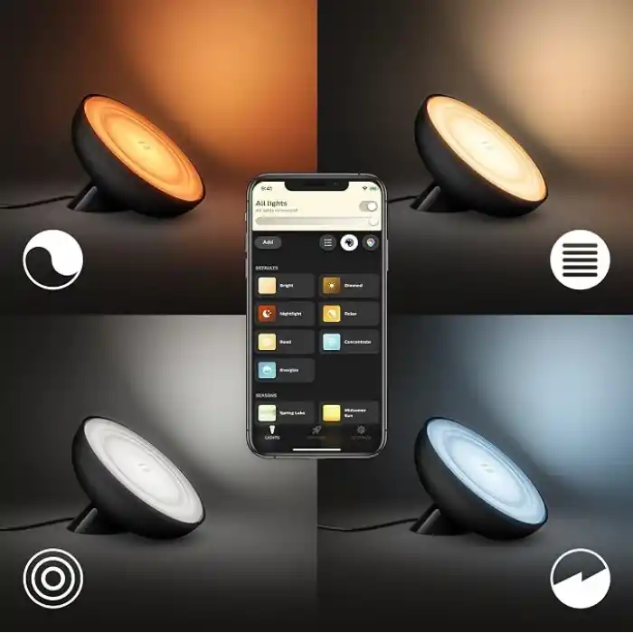 Philips Hue Bloom V4 Siyah Akıllı Led Masa Lambası, Bluetooth Özellikli - 25.000 Saat Ampul Kullanım Ömrü