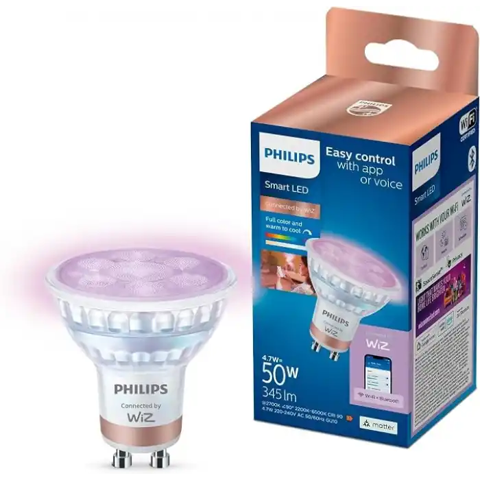 Philips Smart Lighting LED Spot Ampul GU10 Cam 50W Eşdeğer RGB - Google Home, Alexa, HomeKit ve Matter uyumlu
