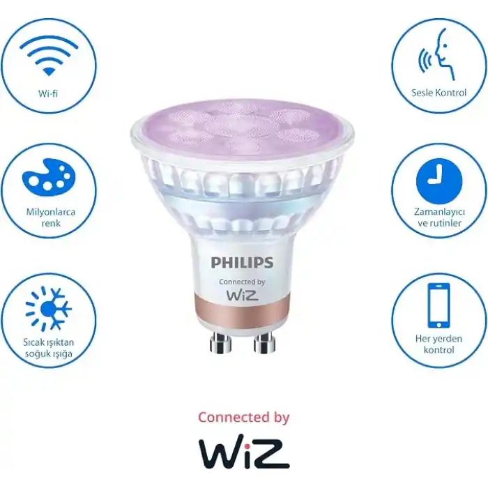 Philips Smart Lighting LED Spot Ampul GU10 Cam 50W Eşdeğer RGB - Google Home, Alexa, HomeKit ve Matter uyumlu