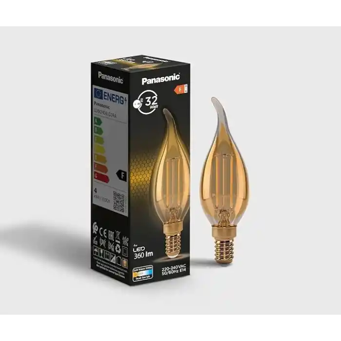 Panasonic Filament Ampul (Mum Tipi) E14 FLAME 4W 360LM 2000K Gold (Sıcak Sarı Işık)