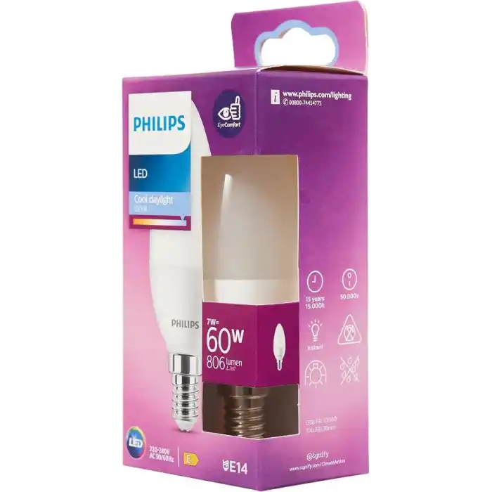 Philips LED 60W B38 E14 Mum Tipi Beyaz Işık Dim Edilmez Ampul