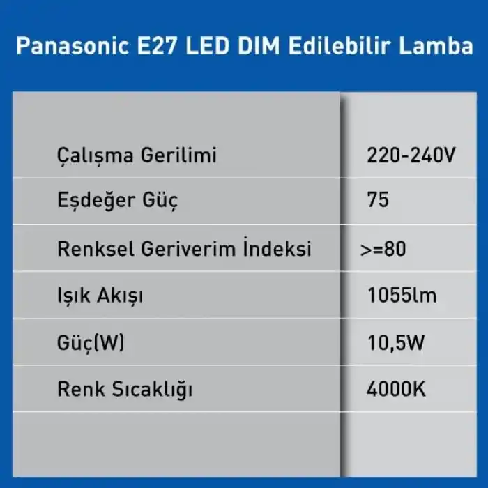 Panasonic E27 LED Dim Lamba 10.5W 1055LM 4000K