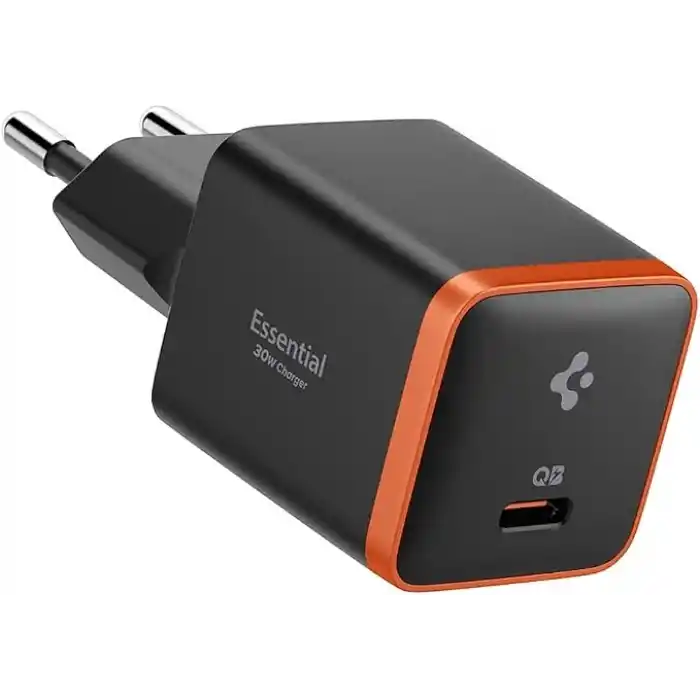 Spigen 30W USB-C Ultra Mini Hızlı Şarj Aleti PPS Super Hızlı Şarj GaN Pro Isı Düşürücü Güç Adaptörü Akım Koruma iPhone & Android & iPad & MacBook Type-C Black - ACH08448
