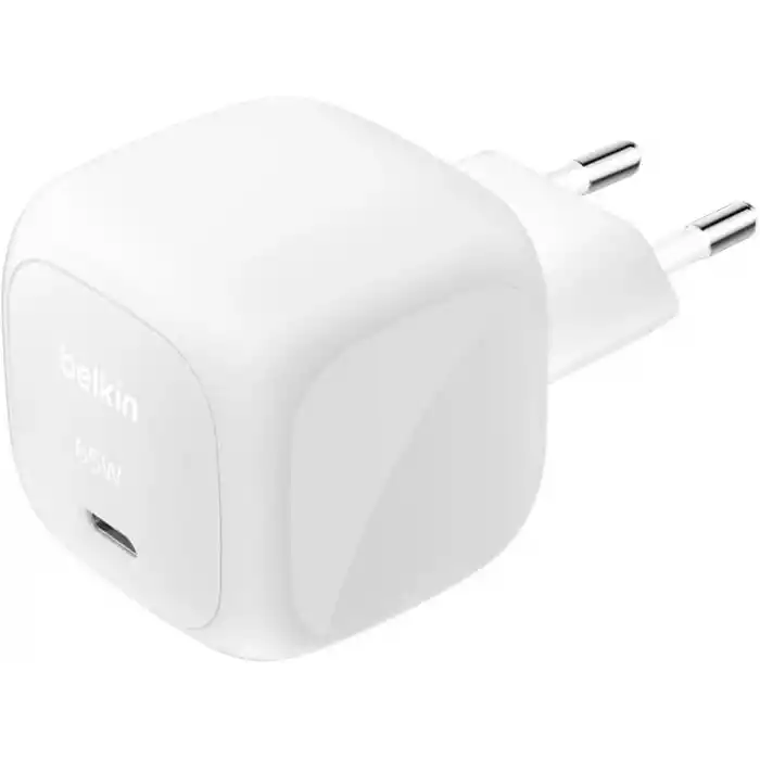Belkin USB-C Duvar Şarj Cihazı, 65W, Hızlı Şarj Bloku, Tip C Telefon Şarj Cihazı, Apple iPhone 16/15/14/13, Galaxy S25, Google Pixel 9, MacBook, iPad, AirPods, Chromebook ve Daha Fazlası - Beyaz
