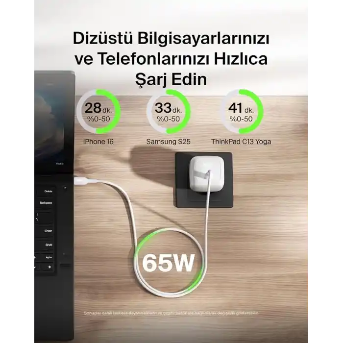 Belkin USB-C Duvar Şarj Cihazı, 65W, Hızlı Şarj Bloku, Tip C Telefon Şarj Cihazı, Apple iPhone 16/15/14/13, Galaxy S25, Google Pixel 9, MacBook, iPad, AirPods, Chromebook ve Daha Fazlası - Beyaz