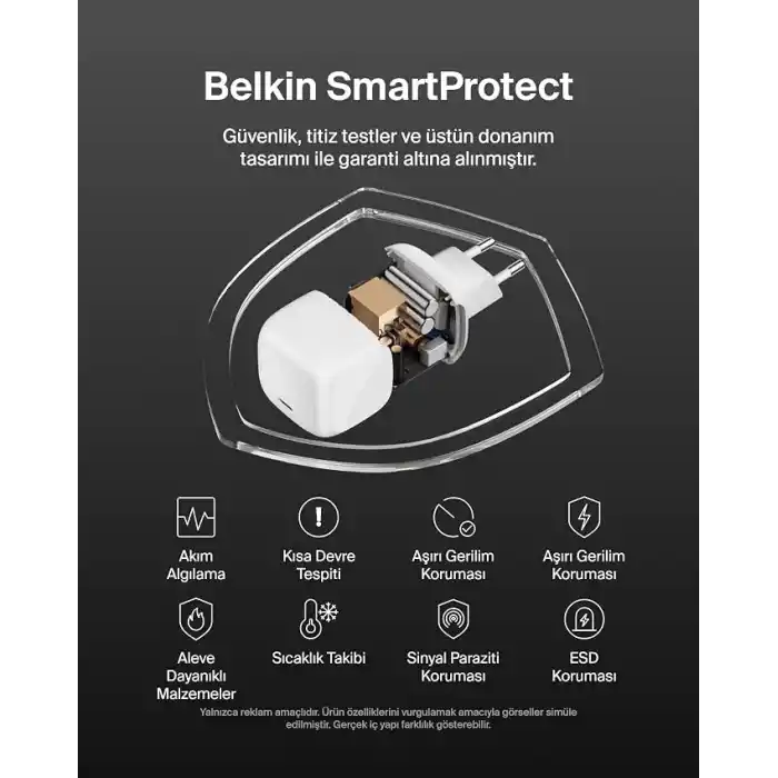 Belkin USB-C Duvar Şarj Cihazı, 65W, Hızlı Şarj Bloku, Tip C Telefon Şarj Cihazı, Apple iPhone 16/15/14/13, Galaxy S25, Google Pixel 9, MacBook, iPad, AirPods, Chromebook ve Daha Fazlası - Beyaz