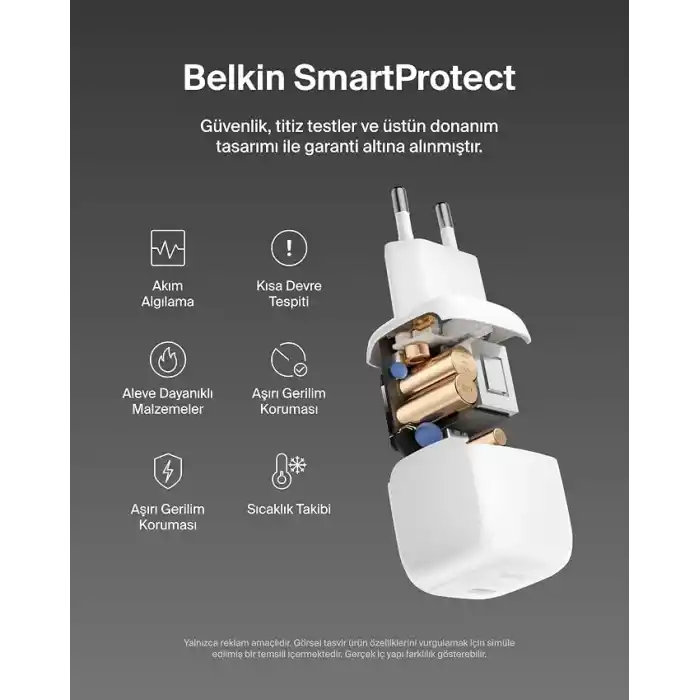Belkin Kompakt Duvar Şarj Cihazı 45 W + USB-C - USB-C Kablosu, Apple iPhone 17, 16, 15, 14, Plus, Pro, Pro Max, Samsung Galaxy S25 Serisi, S24, Pixel 9, iPad, AirPods ve Fazlası için Hızlı Şarj, Beyaz