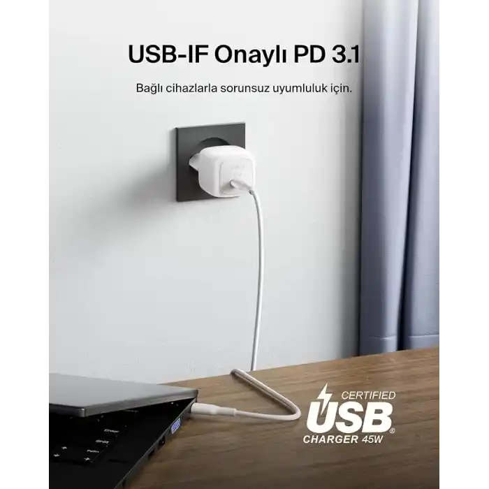 Belkin Kompakt Duvar Şarj Cihazı 45 W + USB-C - USB-C Kablosu, Apple iPhone 17, 16, 15, 14, Plus, Pro, Pro Max, Samsung Galaxy S25 Serisi, S24, Pixel 9, iPad, AirPods ve Fazlası için Hızlı Şarj, Beyaz
