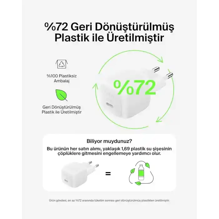 Belkin Kompakt Duvar Şarj Cihazı 45 W + USB-C - USB-C Kablosu, Apple iPhone 17, 16, 15, 14, Plus, Pro, Pro Max, Samsung Galaxy S25 Serisi, S24, Pixel 9, iPad, AirPods ve Fazlası için Hızlı Şarj, Beyaz