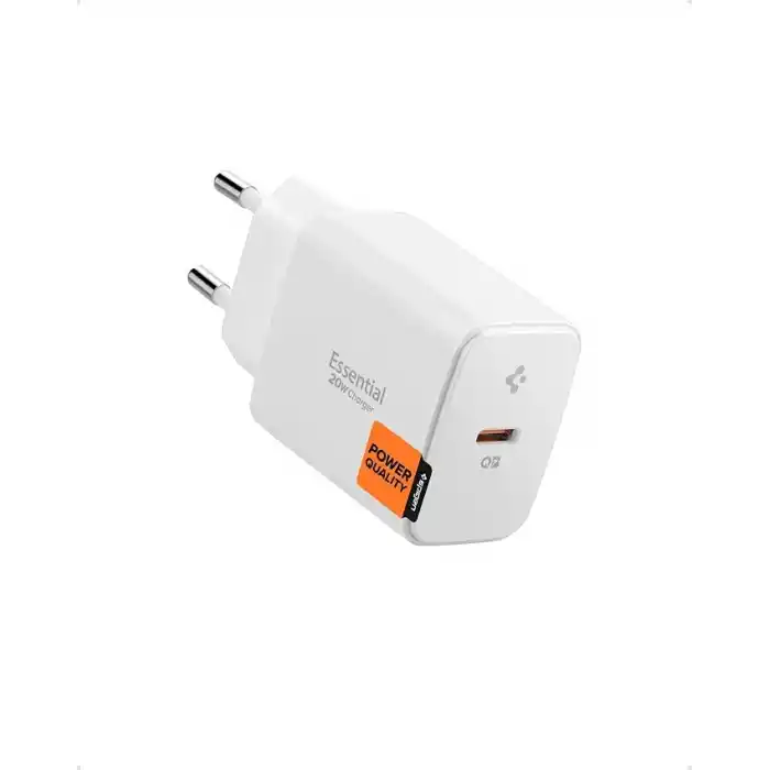Spigen 20W USB-C Mini Hızlı Şarj Aleti/Şarj Isısını Düşürür GaN Pro Akım Korumalı Güç Adaptörü iPhone & Android & iPad Type-C EE201 White - ACH08701