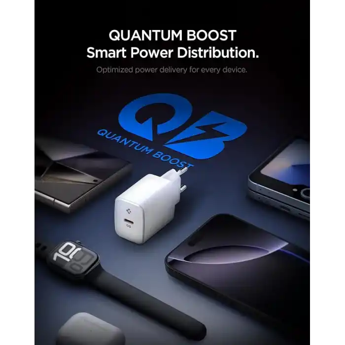 Spigen 20W USB-C Mini Hızlı Şarj Aleti/Şarj Isısını Düşürür GaN Pro Akım Korumalı Güç Adaptörü iPhone & Android & iPad Type-C EE201 White - ACH08701