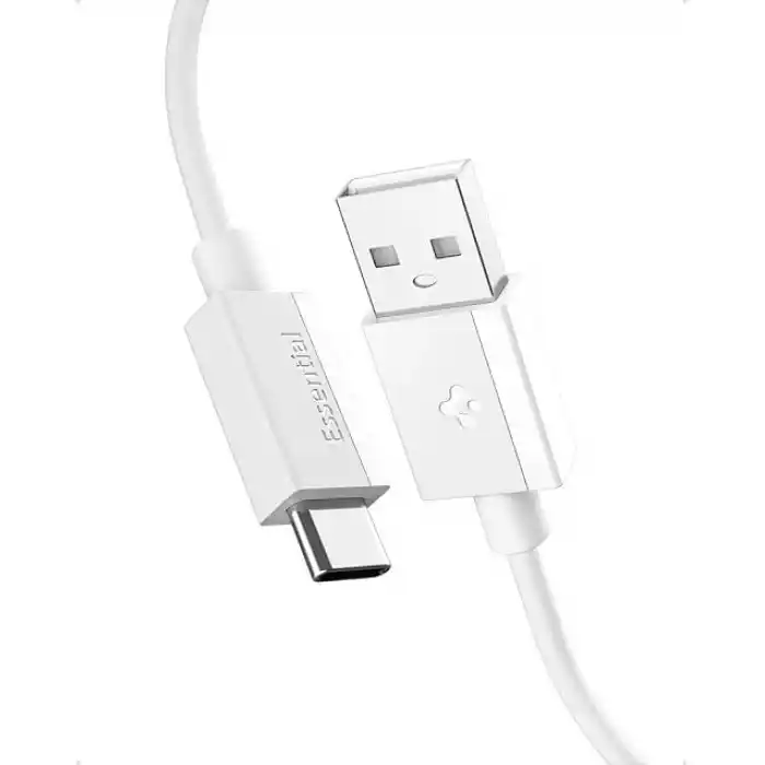 Spigen USB-A to USB-C 2 Metre Kablo 60W Güç/Hızlı Şarj / 480 Mbps Data Aktarım Hızı Type-C Ekstra Dayanıklı White - ACA08716