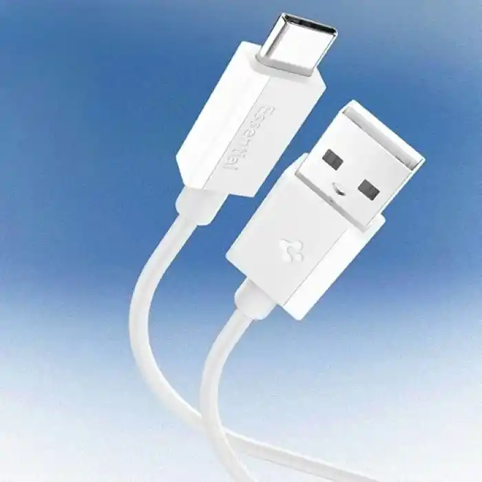 Spigen USB-A to USB-C 2 Metre Kablo 60W Güç/Hızlı Şarj / 480 Mbps Data Aktarım Hızı Type-C Ekstra Dayanıklı White - ACA08716
