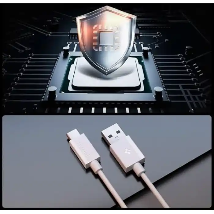 Spigen USB-A to USB-C 2 Metre Kablo 60W Güç/Hızlı Şarj / 480 Mbps Data Aktarım Hızı Type-C Ekstra Dayanıklı White - ACA08716