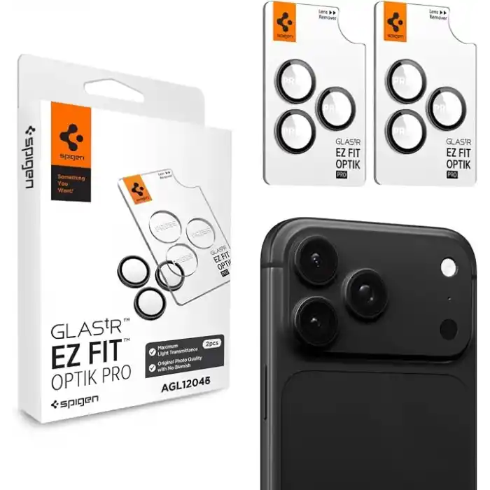 Spigen iPhone 18 Pro Max / 18 Pro ile Uyumlu Kamera Lens Koruyucu Cam Kolay Kurulum Glas.tR EZ Fit Optik Pro (2 Adet) Dark Gray - AGL12043