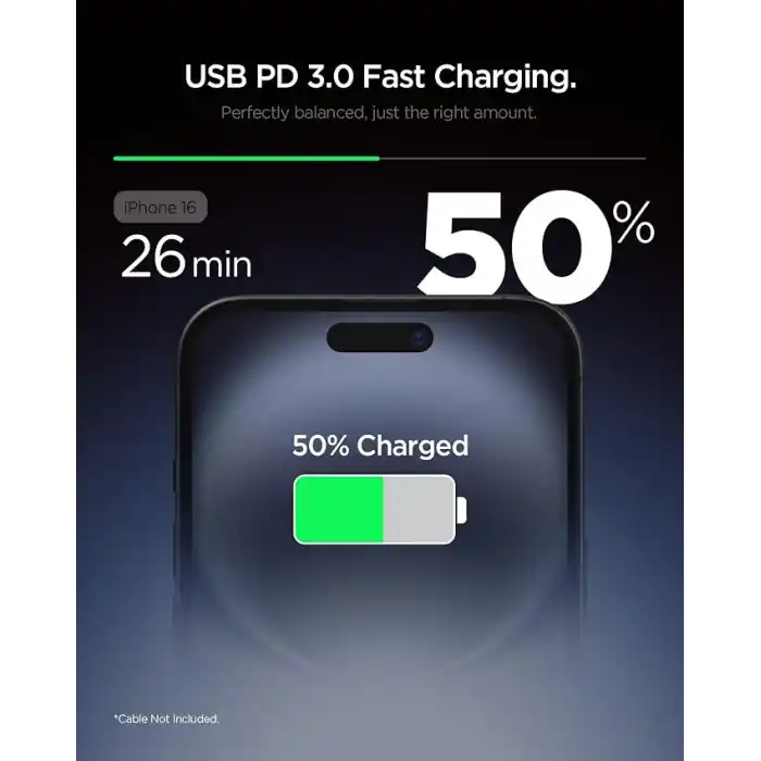 Spigen 20W USB-C Mini Hızlı Şarj Aleti/Şarj Isısını Düşürür GaN Pro Akım Korumalı Güç Adaptörü iPhone & Android & iPad Type-C EE201 Black - ACH09217