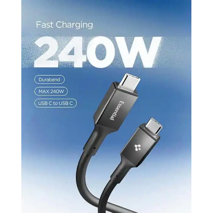 Spigen USB-C to USB-C 1.2 Metre Kablo 240W Güç/PPS 2.0 Super Hızlı Şarj / 40Gbps (E-Marker Çip) Data / 8K Görüntü Aktarım / USB4 Gen3 Type-C Ekstra Dayanıklı Black - ACA09461