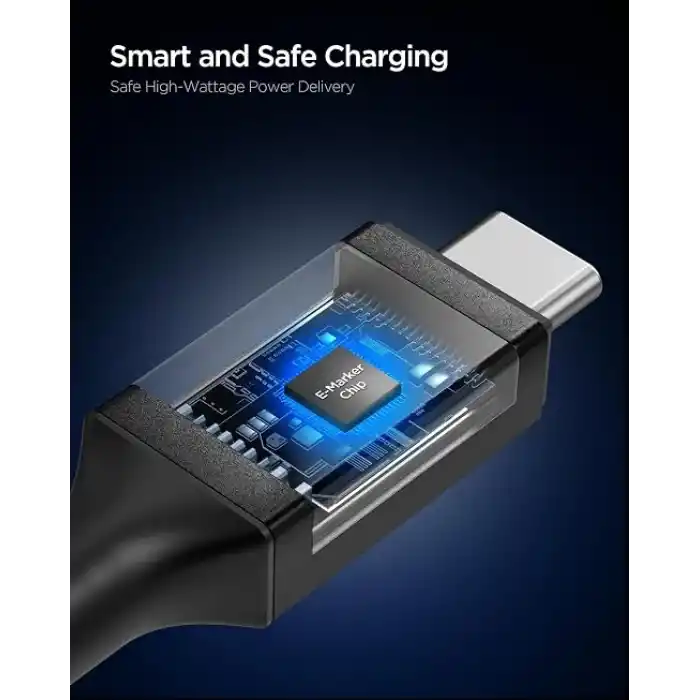 Spigen USB-C to USB-C 1.2 Metre Kablo 240W Güç/PPS 2.0 Super Hızlı Şarj / 40Gbps (E-Marker Çip) Data / 8K Görüntü Aktarım / USB4 Gen3 Type-C Ekstra Dayanıklı Black - ACA09461
