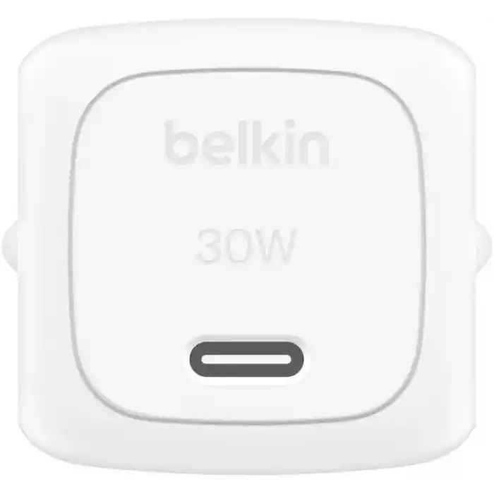 Belkin BoostCharge Kompakt Duvar Şarj Cihazı 30 W, Seyahat Dostu USB-C Power Delivery Hızlı Şarj, iPhone, Samsung Galaxy, iPad, AirPods, Tablet ve Daha Fazlası, USB-C’den USB-C’ye Kablo ile, Beyaz