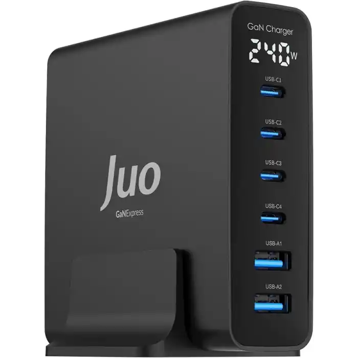Juo 240W GaN PD 3.1 Masaüstü Hızlı Şarj Cihazı 4 Type-C + 2 USB-A iPhone & MacBook & Laptop Uyumlu Şarj Aleti
