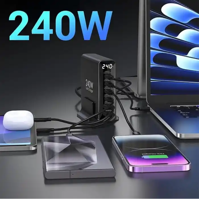 Juo 240W GaN PD 3.1 Masaüstü Hızlı Şarj Cihazı 4 Type-C + 2 USB-A iPhone & MacBook & Laptop Uyumlu Şarj Aleti