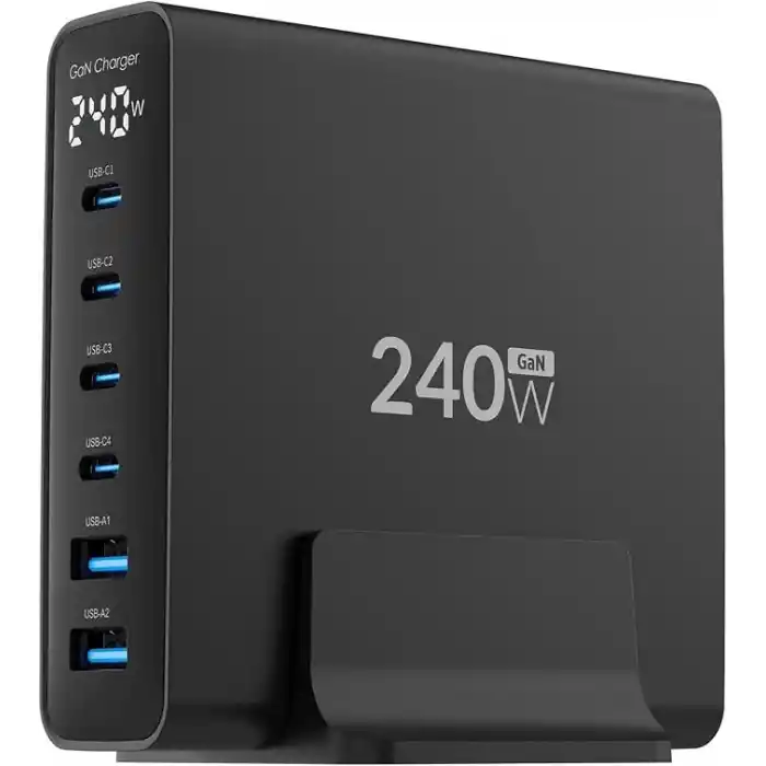 Juo 240W GaN PD 3.1 Masaüstü Hızlı Şarj Cihazı 4 Type-C + 2 USB-A iPhone & MacBook & Laptop Uyumlu Şarj Aleti