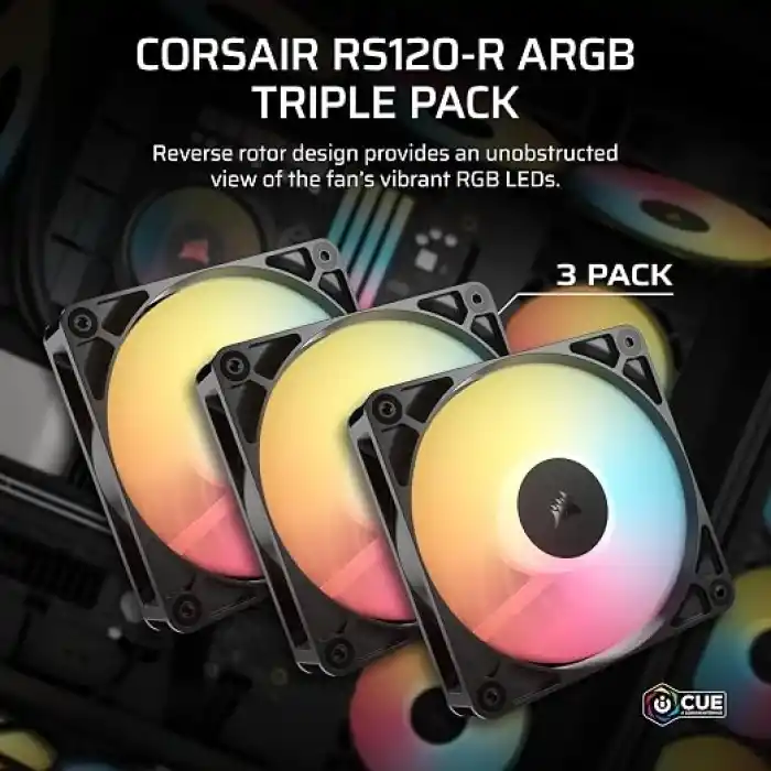 CORSAIR RS120-R ARGB 120mm PWM Ters Yapraklı Kasa Fanı Üçlü Paket - Siyah (CO-9050196-WW)